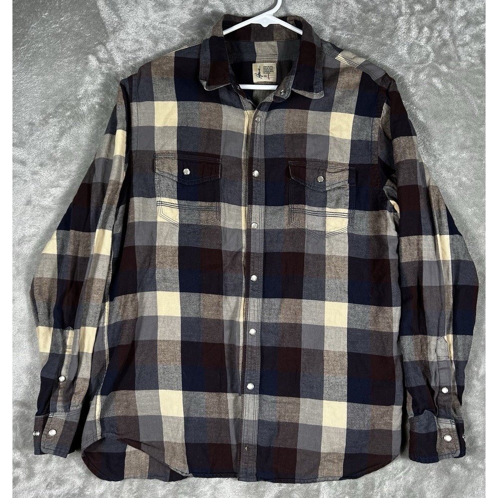 Howe Shirt men L Flannel Plaid Long Sleeve Button Up Pearl Snap Western Cowboy‎